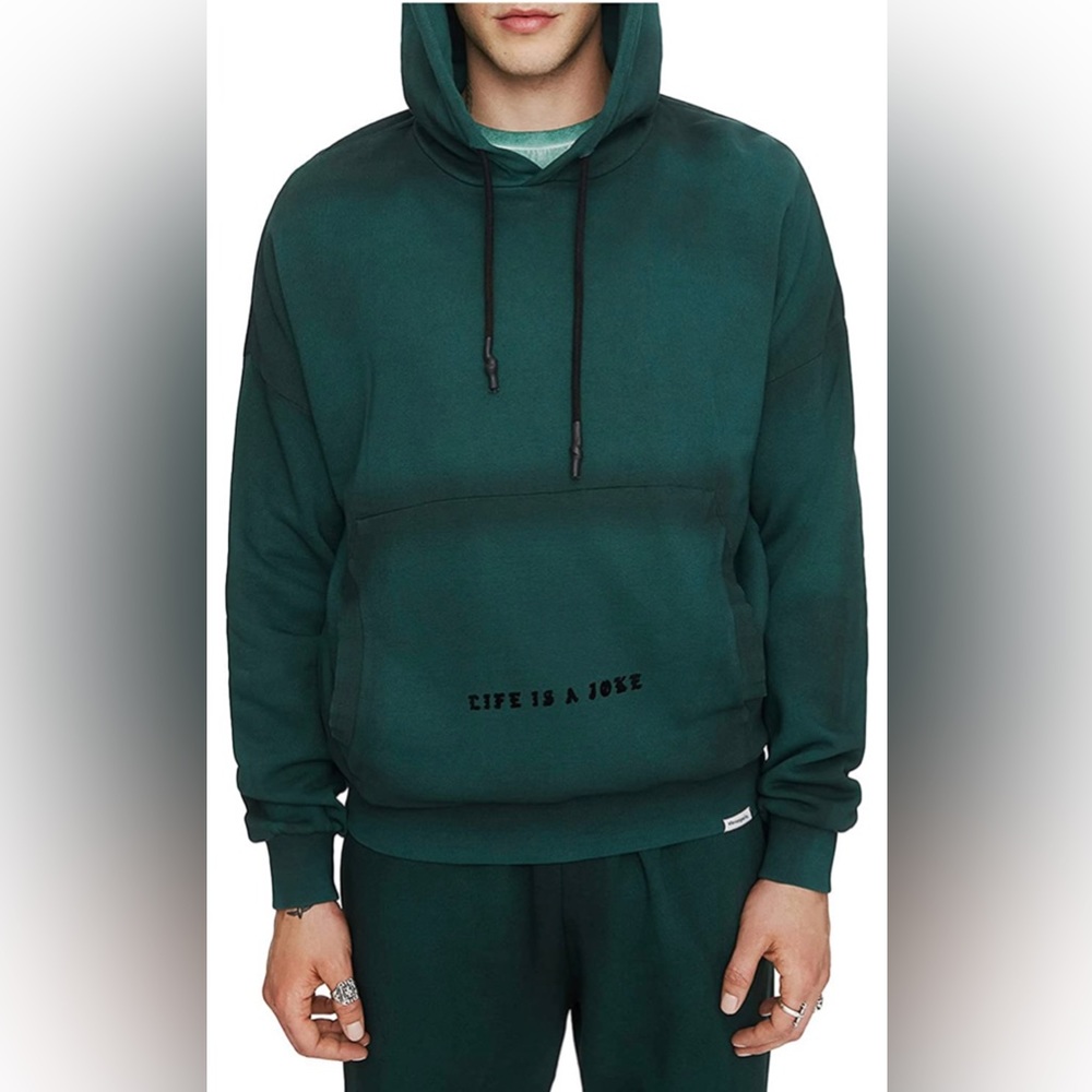 Elevenparis Mens "Life Is A Joke" Hoodie Sweatshirt in Dark Green
